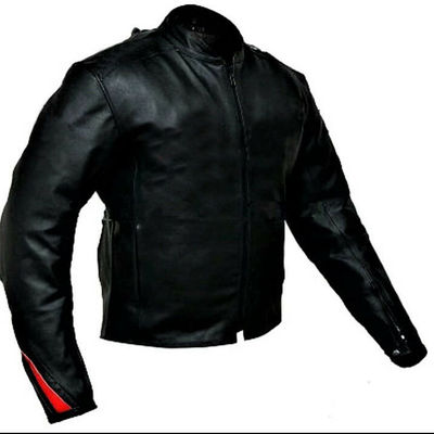 Handmade men black motorcycle front zipper real leather safety pads jacket - Thumbnail 2