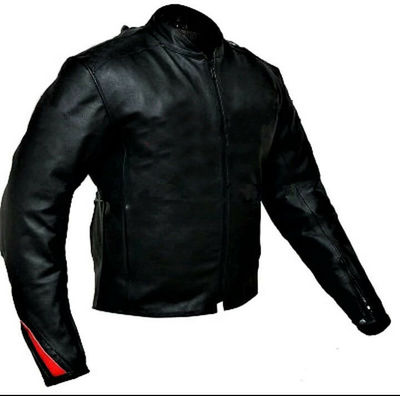 Handmade Men Black Motorcycle Front Zipper Real Leather Safety Pads jacket
