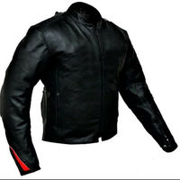 Handmade Men Black Motorcycle Front Zipper Real Leather Safety Pads jacket - Thumbnail 1