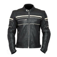 Handmade Men Black Color Motorcycle White Stripe Real Leather Safety Pads jacket - Thumbnail 1