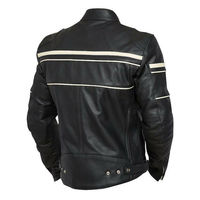 Handmade Men Black Color Motorcycle White Stripe Real Leather Safety Pads jacket - Thumbnail 3