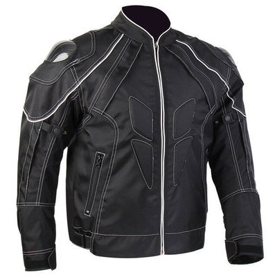 Handmade Men Black Motorcycle White Linings Genuine Leather Safety Pads jacket