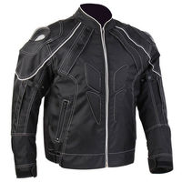 Handmade Men Black Motorcycle White Linings Genuine Leather Safety Pads jacket - Thumbnail 1