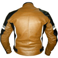 Men Black Brown White Contrast Motor Cycle Genuine Leather Safety Pads Jacket - Thumbnail 1