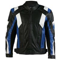 Men Black Blue White Cont Motorcycle Custom Genuine Leather Safety Pads jacket - Thumbnail 1
