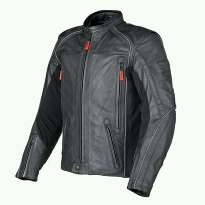 Made to order men's black motor biker custom genuine leather safety pads jacket