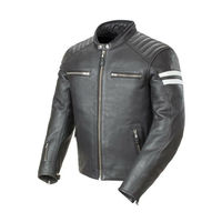 Made To Order Men Gray Motorcycle White Stripes Real Leather Safety Pads jacket - Thumbnail 1