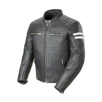 Made to order men gray motorcycle white stripes real leather safety pads jacket - Thumbnail 3