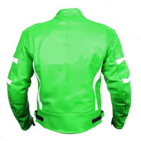 Hand Made Men Green Motor Cycle White Stripes Genuine Leather Safety Pads Jacket - Thumbnail 1