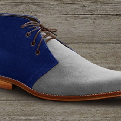 New handmade blue grey suede hand stitched chukka suede boots men ankle high chukka boot - Thumbnail 3