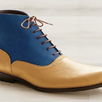 Handmade Men Tan Blue Tan Leather  Suede Chukka Casual Lace Up Boot - Thumbnail 1