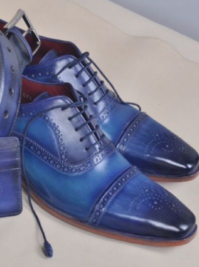 Handmade Men's Blue Brogue Lace Up Dress Shoes, Real Leather Business Shoes