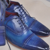 Handmade Men's Blue Brogue Lace Up Dress Shoes, Real Leather Business Shoes - Thumbnail 4