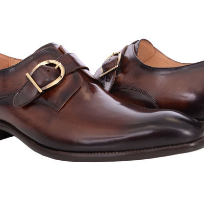 Carrucci chestnut brown burnished toe single monk strap leather dress shoes - Thumbnail 2