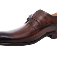 Carrucci Chestnut Brown Burnished Toe Single Monk Strap Leather Dress Shoes - Thumbnail 1