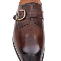 Carrucci Chestnut Brown Burnished Toe Single Monk Strap Leather Dress Shoes - Thumbnail 2