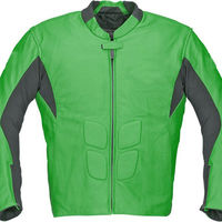 Hand Made Men Green Black Contrast Motor Biker Genuine Leather Safety Pad Jacket - Thumbnail 1