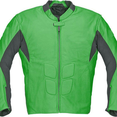 Hand made men green black contrast motor biker genuine leather safety pad jacket - Thumbnail 3