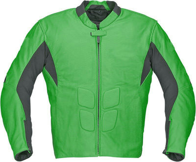 Hand Made Men Green Black Contrast Motor Biker Genuine Leather Safety Pad Jacket
