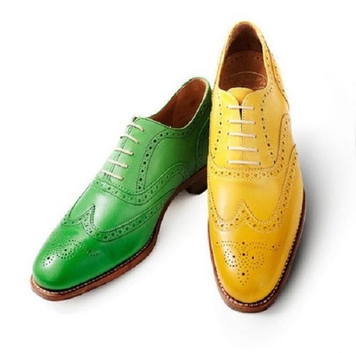 New Handmade Men Yellow Green leather lace up shoes, Men's Shoes 2 PAIR HOT SALE