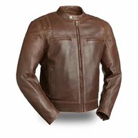 Hand Made Men Brown Motorcycle Front Zipper Genuine Leather Safety Pads jacket - Thumbnail 1