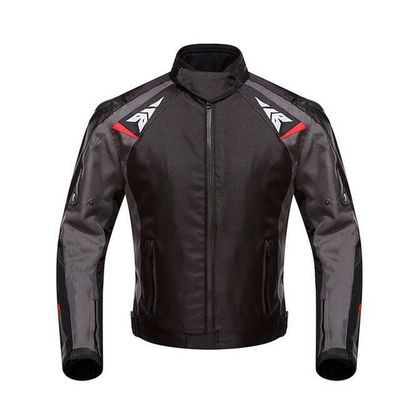 Hand made men black motorcycle front zipper genuine leather safety pads jacket