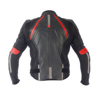 Hand Made Men Black Motor Biker Red Stripes Genuine Leather Safety Pads Jacket - Thumbnail 1