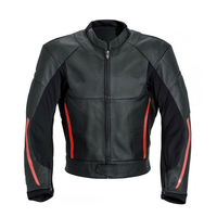 Hand Made Men Black Motor Biker Red Stripes Genuine Leather Safety Pads Jacket - Thumbnail 4