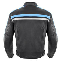 Hand Made Men Black Blue Motorcycle Genuine Front Zip Leather Safety Pads jacket - Thumbnail 1
