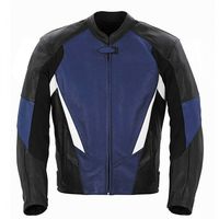 Hand Made Men Black Blue Motor Cycle Perforated Real Leather Safety Pads Jacket - Thumbnail 4