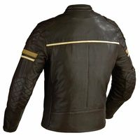 Dark Brown Motorcycle Wear Quilted Beige Striped Vintage Racing Leather Jacket - Thumbnail 1