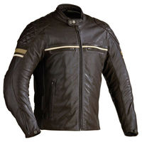 Dark Brown Motorcycle Wear Quilted Beige Striped Vintage Racing Leather Jacket - Thumbnail 4