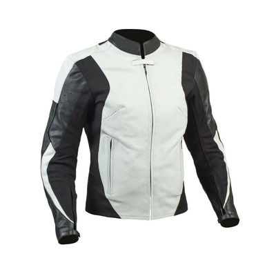 Custom Men Black White Contrast Motor Cycle Genuine Leather Safety Pads Jacket