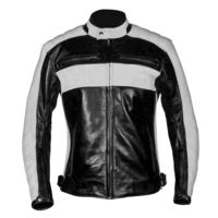Customize Men Black Gray Contrast Motor Cycle Genuine Leather Safety Pads Jacket - Thumbnail 4