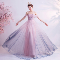 Pink tulle sequins long prom dress evening dress - Thumbnail 2