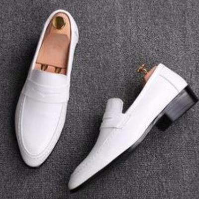 New handmade white casual oxford penny loafer shoes in genuine leather for men