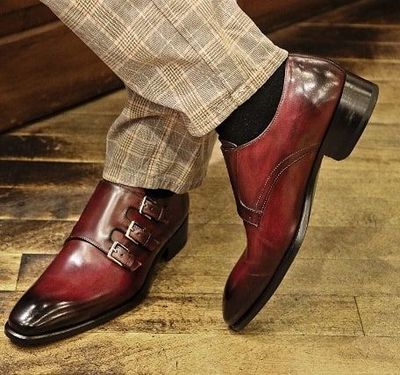 New Men Burgundy Tripple Monk Beauty Leather Wedding Formal Leather Shoes