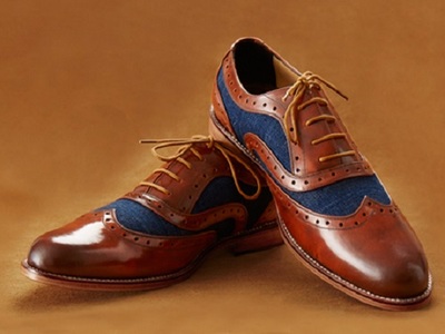 Handmade men tan brown and blue shoes spectator dress shoes for men suede leather