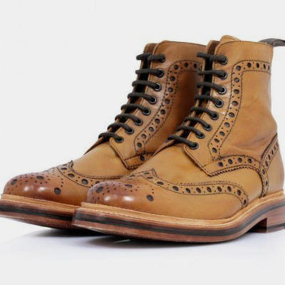 Latest handmade tan brown classic oxford brogue formal high ankle boot in genuine leather - Thumbnail 5