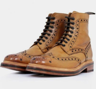 Latest Handmade Tan Brown Classic Oxford Brogue Formal High Ankle Boot In Genuine Leather