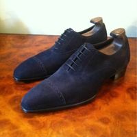 Handmade Men's Blue Brogue Lace Up Dress Shoes, Real Suede Office Shoes - Thumbnail 1