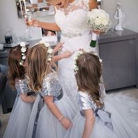 Silver Sequins Flower Girl Dress with Ribbon - Thumbnail 1