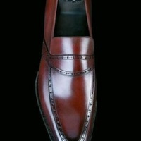 Handmade Men's Brown Brogue Slip On Dress Business Shoes Real Leather Shoes - Thumbnail 4