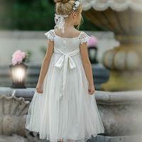 Cute Cap Sleeves Tulle Lace Flower Girl Dresses - Thumbnail 1