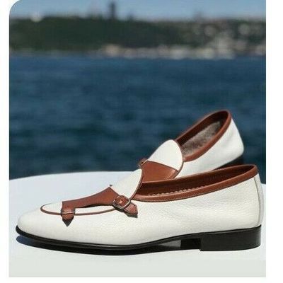 Handmade Men Two Tone Double Monk Strap Formal Shoes, Real Leather Office Shoe.
