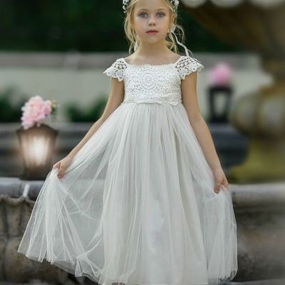 Cute cap sleeves tulle lace flower girl dresses
