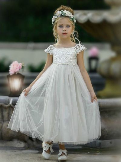 Cute Cap Sleeves Tulle Lace Flower Girl Dresses