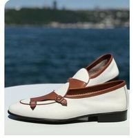 Handmade Men Two Tone Double Monk Strap Formal Shoes, Real Leather Office Shoe. - Thumbnail 4