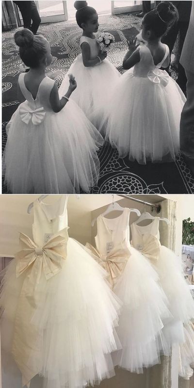 Cute Satin Flower Girl Dresses with Bow, Simple Flower Girl Dresses