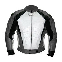Custom Men Grey & White Biker Black Stripped Elegant Leather Safety Pad Jacket - Thumbnail 1